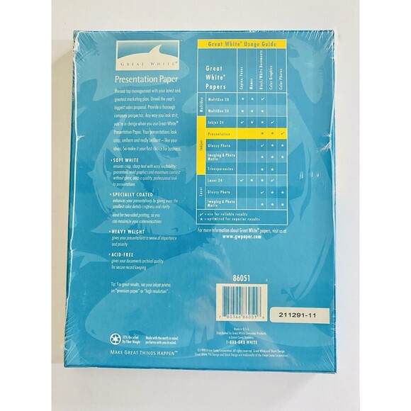 New GREAT WHITE Inkjet Presentation Paper 8-1/2” x 11” Soft White 100 Sheets - Picture 2 of 2